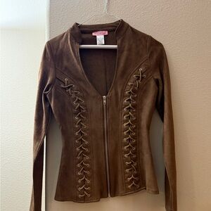 Western Brown Suede Lace-Up Jacket